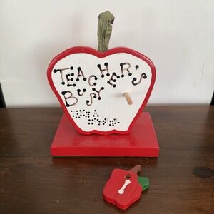 VTG Wooden Teachers Busy Desk Ornament Student School Appreciation Gift Apple